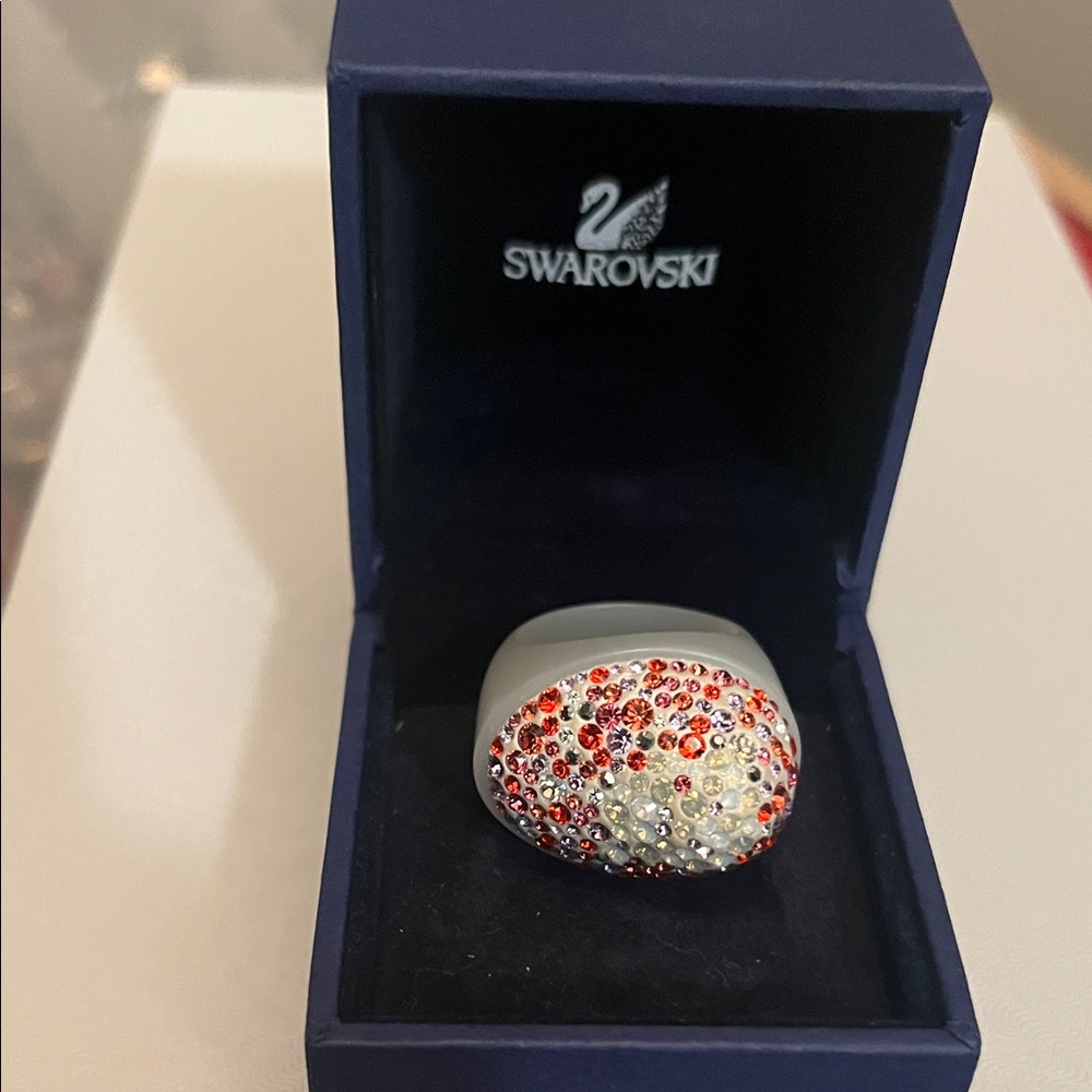 Swarovski Silver Ring with Red and White Crystals
